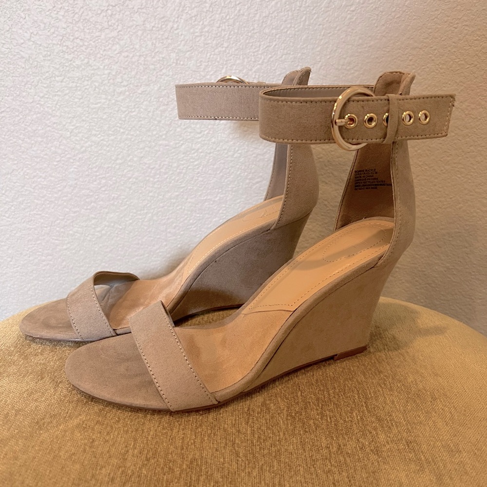 JustFab Taupe Suede Wedges - Picture 3 of 6